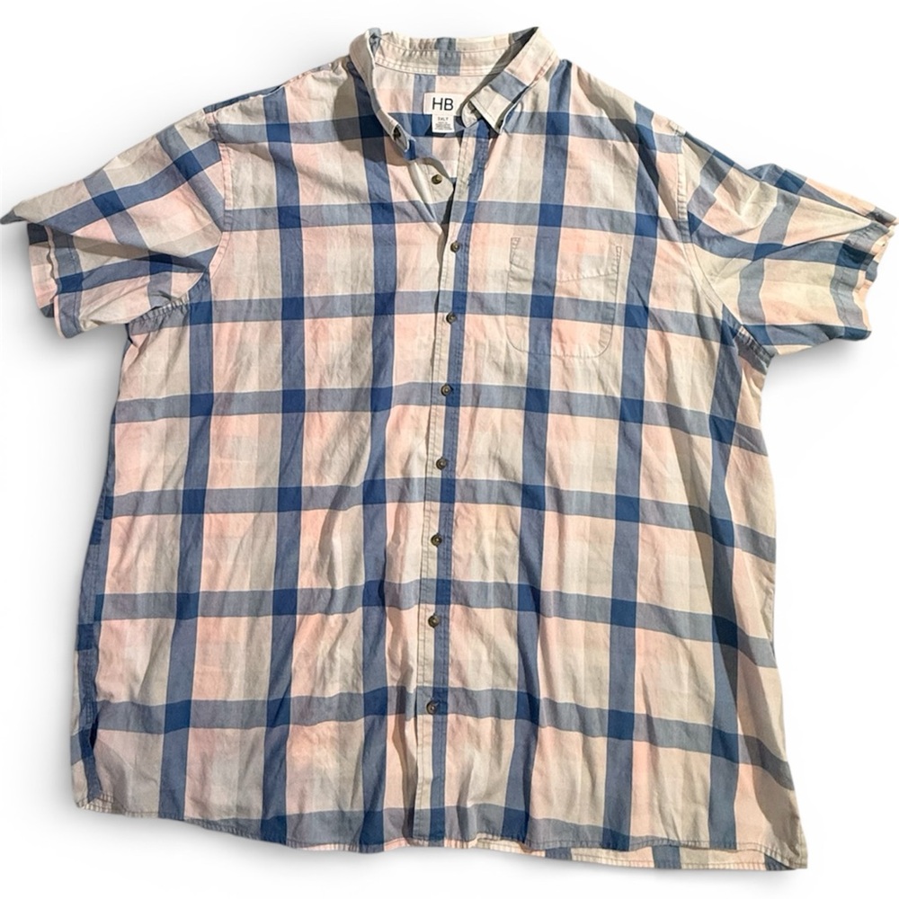 HB DXL 3XLT Men's Blue and Pink Plaid Shirt